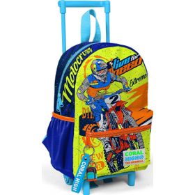 Coral High Minik Yuva Çekçekli Sırt Çantası Fosforlu Sarı Saks Motorsiklet Desenli Iki Bölmeli 24042 K120.1 Okul Çantası