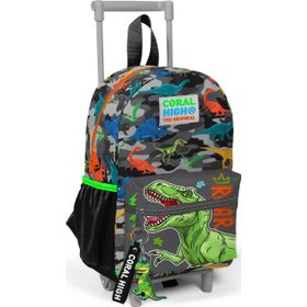 Coral High Minik Yuva Çekçekli Sırt Çantası Siyah Gri Dinozor Desenli Iki Bölmeli 24044 Okul Çantası