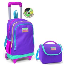 Coral High Mor Çekçek - Işıklı Tekerlekler - Kız Çocuk (Çok Renkli) Okul Çantası ve Beslenme Seti