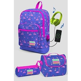 Coral High Mor Flamingo Desenli Okul Çanta Seti - Kız Çocuk Okul Çantası