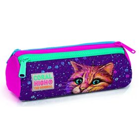 Coral High Mor Kedi USB Soketli Okul Çantası ve Kalemlik Seti - Kız Çocuk Kalemlik