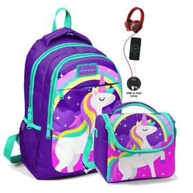 Coral High Mor Okul Çantası - Kız Çocuk - Usb Soketli Beslenme Çantası