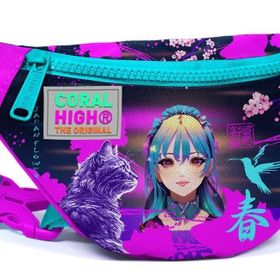 Coral High Mor Pembe Anime Kedi Baskılı Kız Çocuk Bel Çantası