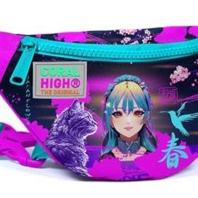 Coral High Mor Pembe Anime Kedi Baskılı Kız Çocuk Bel Çantası