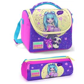 Coral High Mor Pembe Anime Kız Çocuk Beslenme Çantası Seti