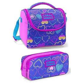 Coral High Mor Pembe Mor Kalp Kız Çocuk Beslenme Çantası Seti