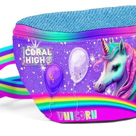 Coral High Mor Simli Unicorn Baskılı Kız Çocuk Bel Çantası