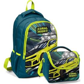 Coral High Okul Sırt ve Beslenme Çantası Seti - Erkek Çocuk Nefti Sarı Arabav