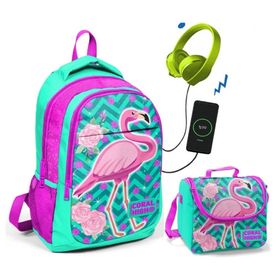 Coral High Pembe Flamingo Kız Çocuk USB Soketli Beslenme Çantası