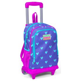 Coral High Pembe Kalp Kız Çocuk Çekçek Çanta Seti - Işıklı Tekerlekler - Mor Kalpler Okul Çantası