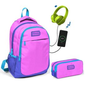 Coral High Pembe Kız Çocuk İlkokul Çantası ve Kalemlik Seti