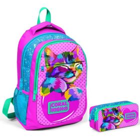 Coral High Pembe Kız Çocuk İlkokul Çantası ve Kalemlik Seti
