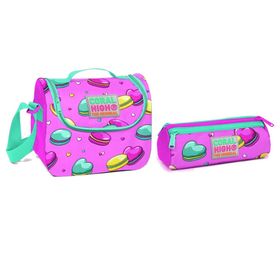 Coral High Pembe Kurabiyeler Kız Çocuk Beslenme ve Kalemlik Seti Beslenme Çantası