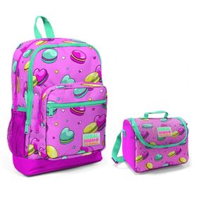 Coral High Pembe Makaron Baskılı Kız Çocuk İlkokul Çantası + Beslenme Seti