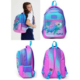 Coral High Pembe Mavi Kaplumbağa Okul Sırt ve Beslenme Çantası Seti - Kız Çocuk Okul Çantası