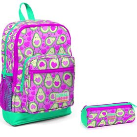 Coral High Pembe Yeşil Kalp Desenli İlkokul Sırt Çantası ve Kalemlik Seti