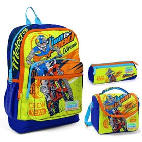 Coral High PZM1558 Sarı Mavi Motorsiklet Üçlü İlkokul Okul Çanta Seti