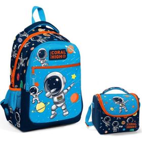 Coral High PZM1632 Lacivert Mavi Astronot Erkek Çocuk İlkokul Sırt ve Beslenme Çantası Seti
