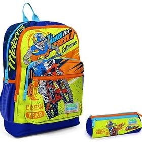 Coral High Sarı Mavi Motorsiklet İlkokul Sırt Kalemlik ve Okul Çantası Seti