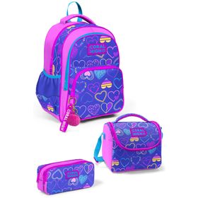 Coral High SET0123401 Kalp Desenli 3'lü Okul Çanta Seti