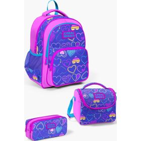 Coral High SET0123401 Kalp Desenli 3'lü Okul Çanta Seti
