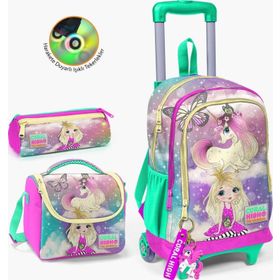Coral High SET0123933 Kids Pembe Su Yeşili Unicornlu Kız Desenli Çekçekli 3’lü Okul Çanta Seti