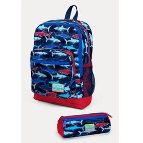 Coral High SET0223718 Kids Lacivert Kırmızı Köpek Balığı Desenli 2'li Okul Çanta Seti