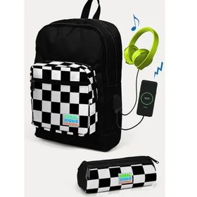 Coral High SET0223814 Kids Siyah Dama Desenli Usb'li 2'li Okul Çanta Seti