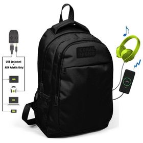Coral High Siyah İlk ve Ortaokul Sırt - Usb Ve Aux Çıkışlı Okul Çantası
