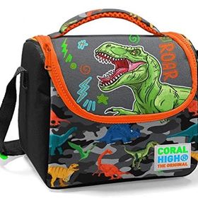 Coral High Siyah Turuncu Yeşil Dinazor Baskılı Erkek Çocuk Beslenme Çantası