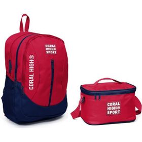 Coral High Sport Kırmızı Lacivert Okul Sırt Çantası Beslenme Seti - USB Çıkışlı Okul Çantası