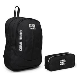 Coral High Sport Siyah Okul Çantası Ve Kalemlik Seti - Dört Bölmeli - Usb Çıkışlı Kalemlik