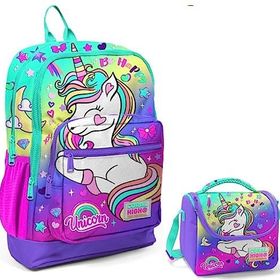 Coral High Su Yeşili Lavanta Unicorn Okul ve Beslenme Çantası Seti - Usb Soketli - Kız Çocuk Beslenme Çantası