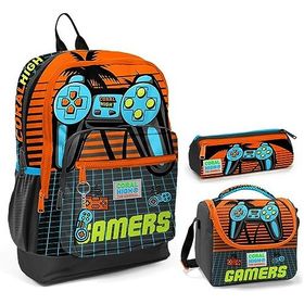 Coral High Turuncu Gamers Üçlü Ilkokul Okul Çanta Seti Okul Çanta