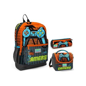 Coral High Turuncu Gamers Üçlü Ilkokul Okul Çanta Seti Okul Çanta