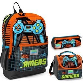 Coral High Turuncu Gamers Üçlü Ilkokul Okul Çanta Seti Okul Çanta