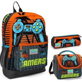 Coral High Turuncu Gamers Üçlü Ilkokul Okul Çanta Seti Okul Çanta