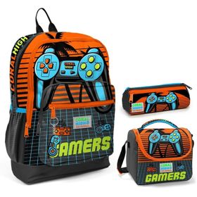 Coral High Turuncu Gamers Üçlü Ilkokul Okul Çanta Seti Okul Çanta