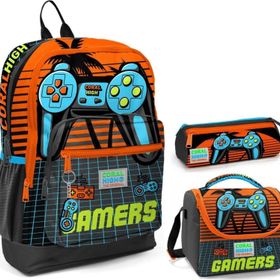 Coral High Turuncu Gamers Üçlü Ilkokul Okul Çanta Seti Okul Çanta
