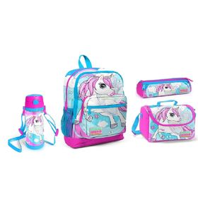 Coral High Unicorn Desenli Beslenme Okul Çantası Kalemlik + Çelik Termos - Açık Mavi