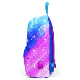 Coral High Usb + Aux Soketli Desenli Sırt Saks Mavi - Pembe Okul Çantası