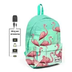Coral High Usb Aux Soketli Yeşil Flamingo Desenli Okul ve Günlük Çanta