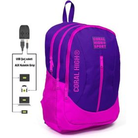 Coral High Usb Girişli Mor Pembe 3 Gözlü Okul Çantası