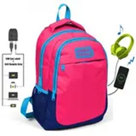 Coral High Usb ve Aux Çıkışlı Kız Pembe Lacivert İlk ve Ortaokul Sırt Çantası