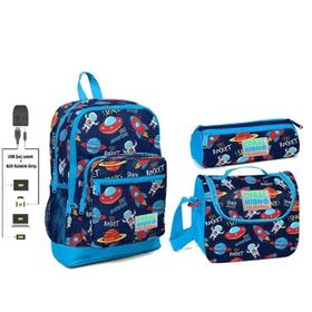 Coral High USB ve Aux Çıkışlı Okul Çanta Seti Erkek Çocuk Astronot ve Uzay Baskılı - Renkli Okul Çanta