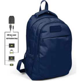 Coral High USB ve AUX Lacivert İlk ve Ortaokul Sırt Çantası