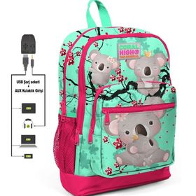 Coral High USB Yeşil Koala Baskılı Kız Çocuk İlkokul Çanta Seti