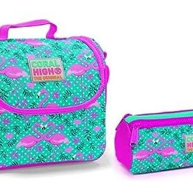 Coral High Yeşil Flamingo Kız Çocuk Beslenme Çantası ve Kalemlik Seti - Thermo