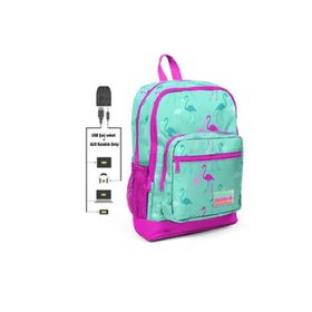 Coral High Yeşil Flamingolar Baskılı Usb Aux Soketli Kids Dört Gözlü Kız Çocuk İlkokul Çantası