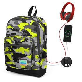Coral High Yeşil Kamuflaj Erkek Çocuk USB Soketli Okul Çantası + Beslenme Çantası